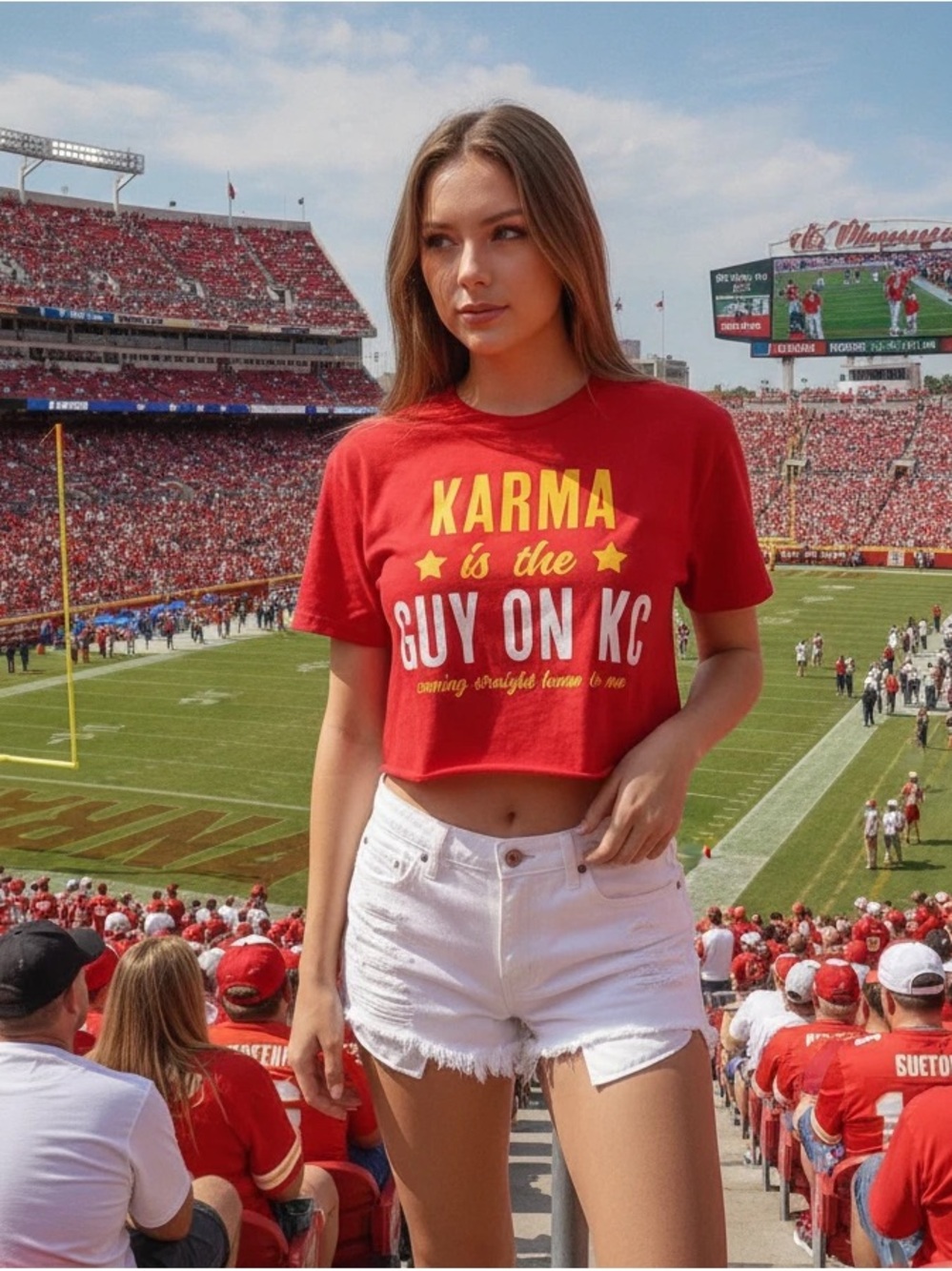 Taylor Swift, Travis Kelce Kansas City Chiefs cut off T-Shirt in Red. Size S